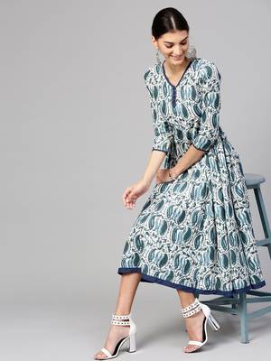 Indigo Paisley Side Gathered Dress 1