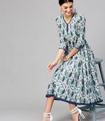 Indigo Paisley Side Gathered Dress