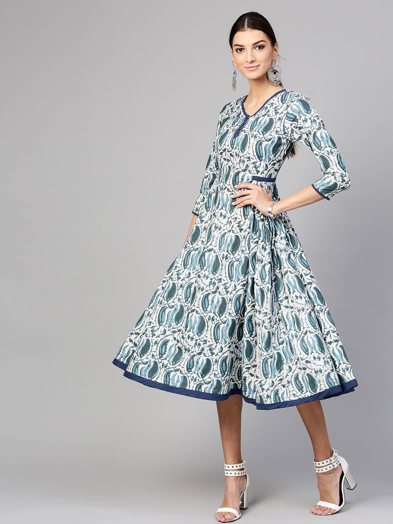 Indigo Paisley Side Gathered Dress