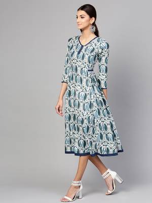 Indigo Paisley Side Gathered Dress 4