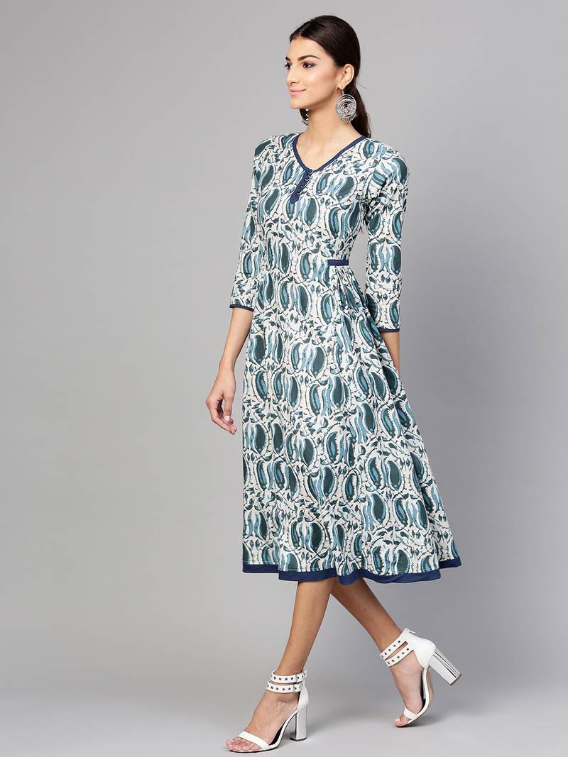 Indigo Paisley Side Gathered Dress