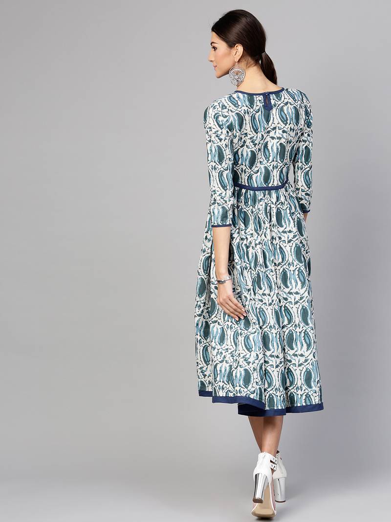Indigo Paisley Side Gathered Dress