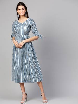 Indigo Stripe Side Placket Dress 1