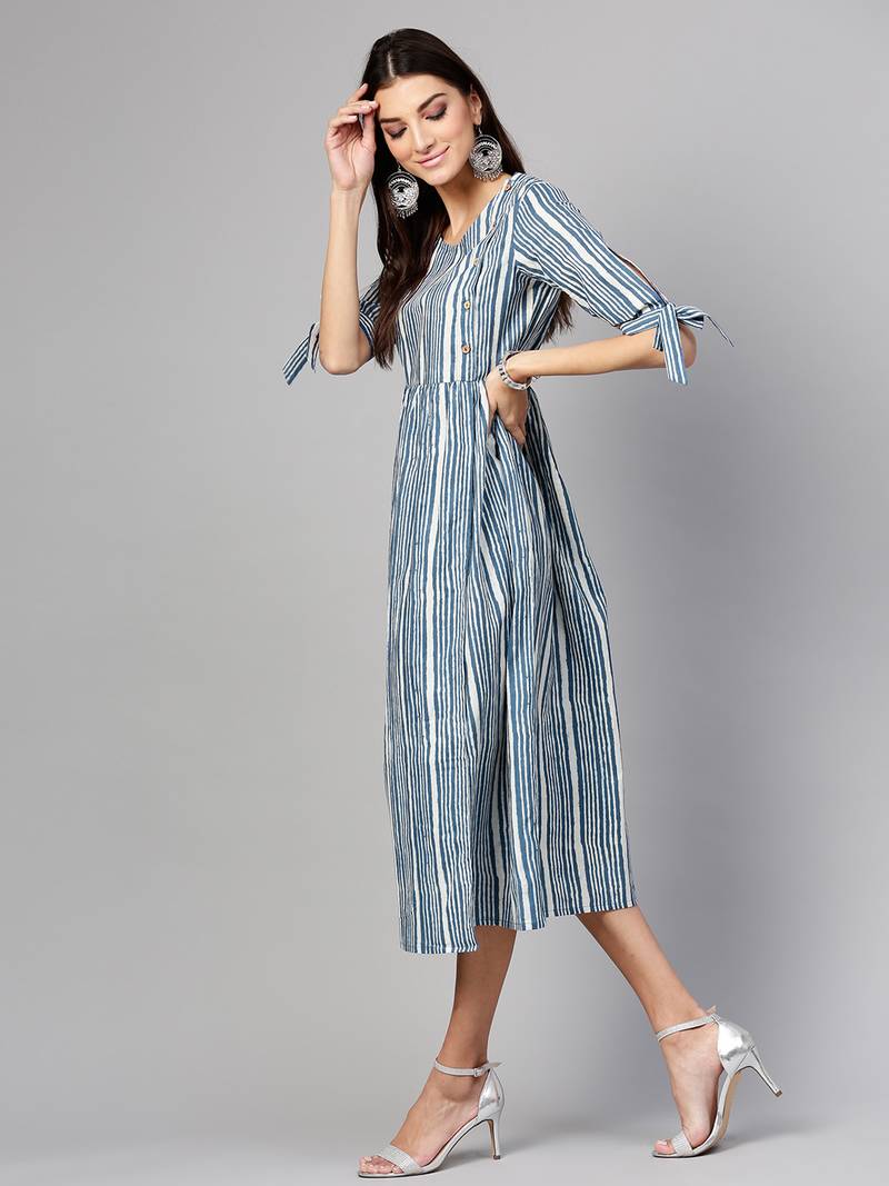 Indigo Stripe Side Placket Dress