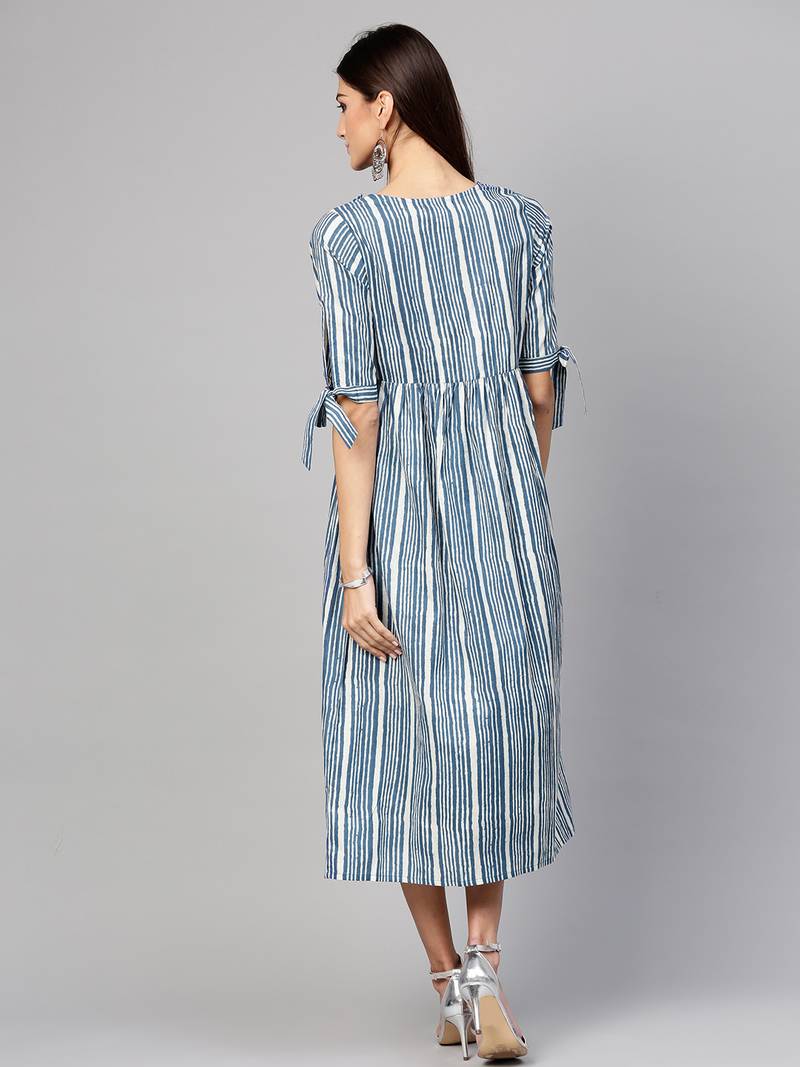 Indigo Stripe Side Placket Dress