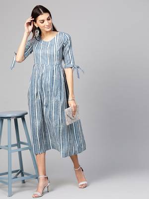 Indigo Stripe Side Placket Dress 5