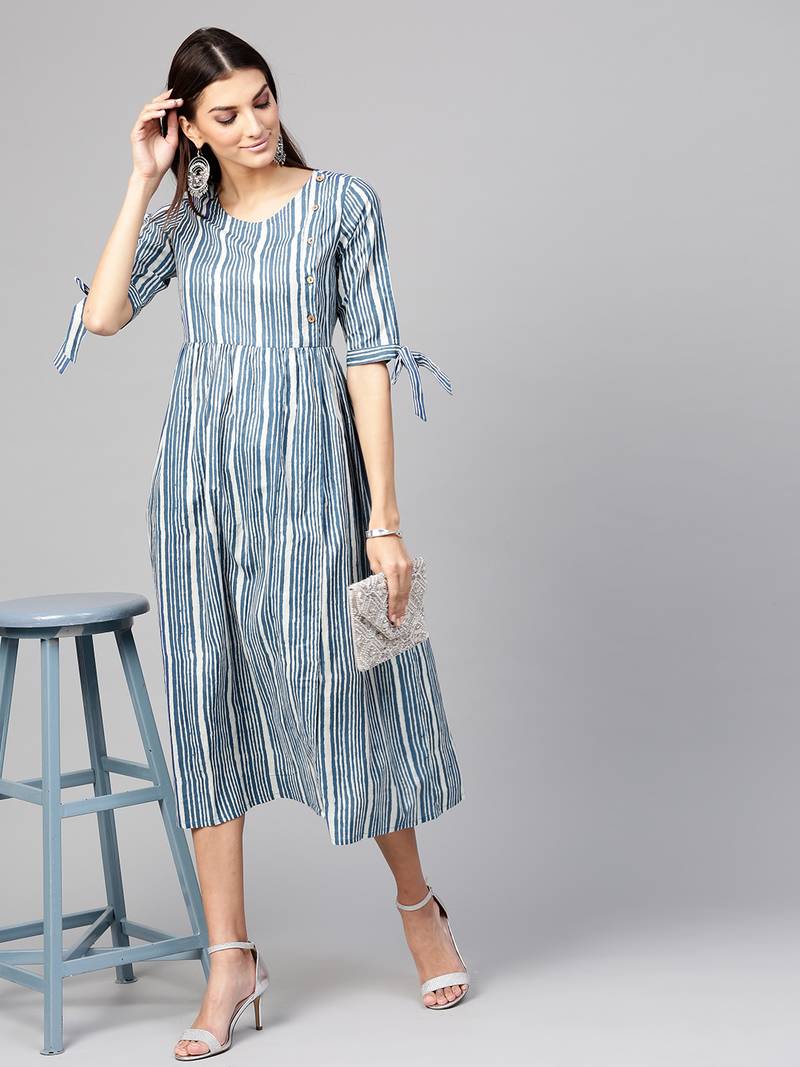 Indigo Stripe Side Placket Dress