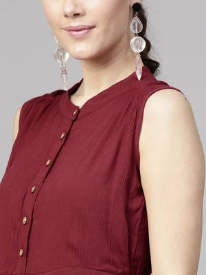 Maroon Tiered Front Button Crinkled Maxi 2
