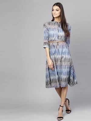 Blue Ikat Belted Dress 1
