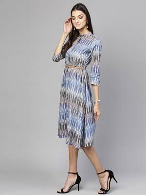 Blue Ikat Belted Dress 3