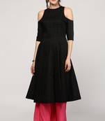 Black Dotted Cold Shoulder Anarkali Kurta