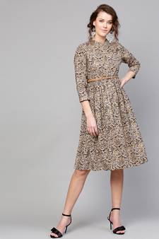 Beige Paisley Belted Dress