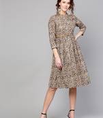 Beige Paisley Belted Dress