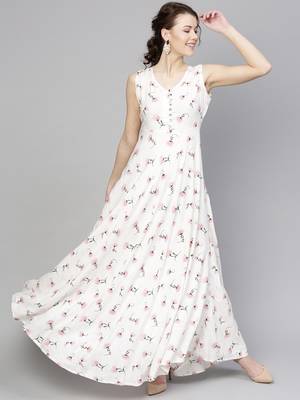 White floral_print Sleeveless Flared Maxi 1