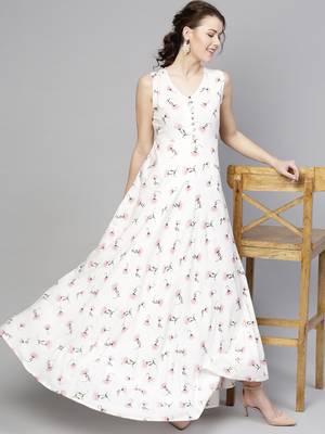 White floral_print Sleeveless Flared Maxi 5