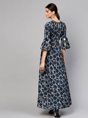 Grey Indigo floral_print Tiered Sleeves Maxi 4