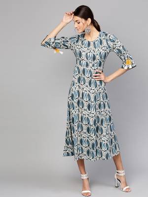 Indigo Paisley Tie-Up Sleeve Dress 1