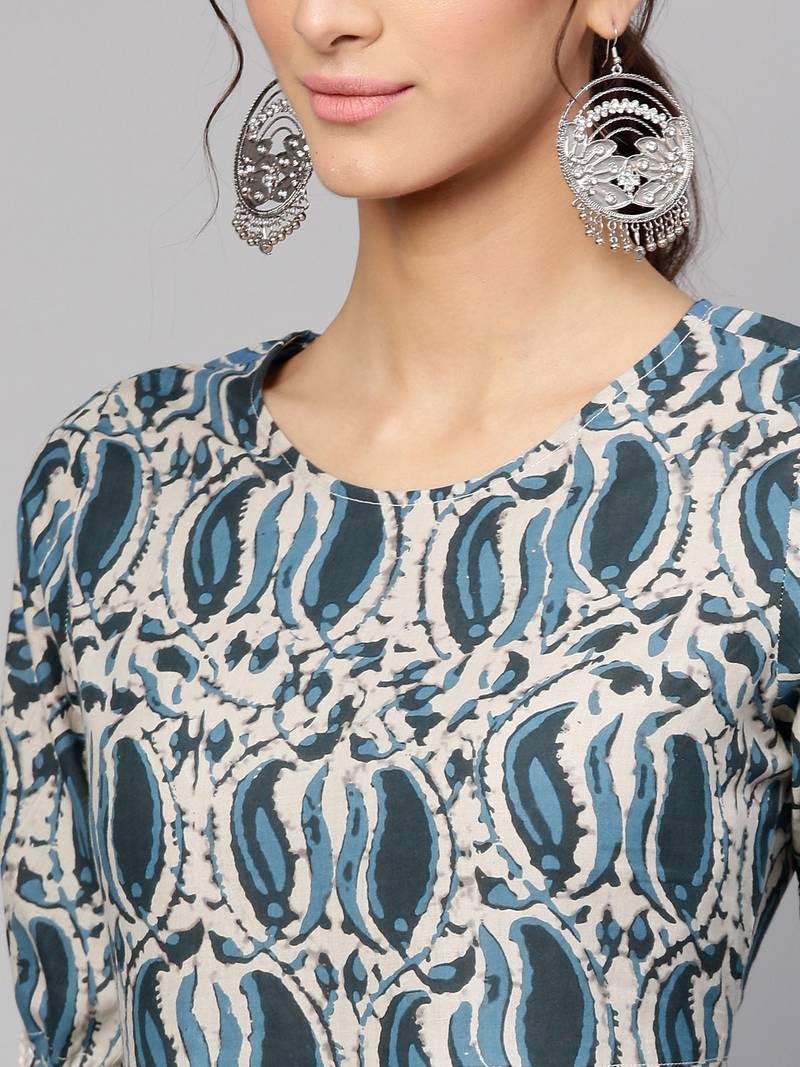 Indigo Paisley Tie-Up Sleeve Dress