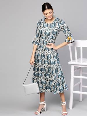 Indigo Paisley Tie-Up Sleeve Dress 5