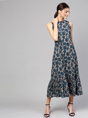 Grey Indigo floral_print Tiered Sleeveless Maxi 1