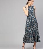 Grey Indigo floral_print Tiered Sleeveless Maxi