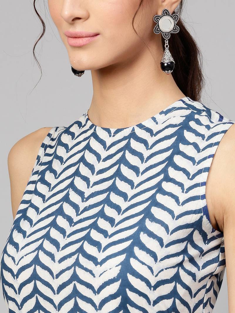 Indigo Leaf Tiered Sleeveless Maxi
