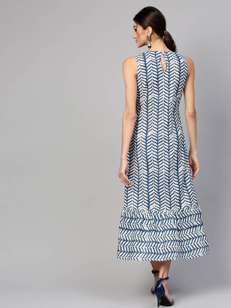 Indigo Leaf Tiered Sleeveless Maxi