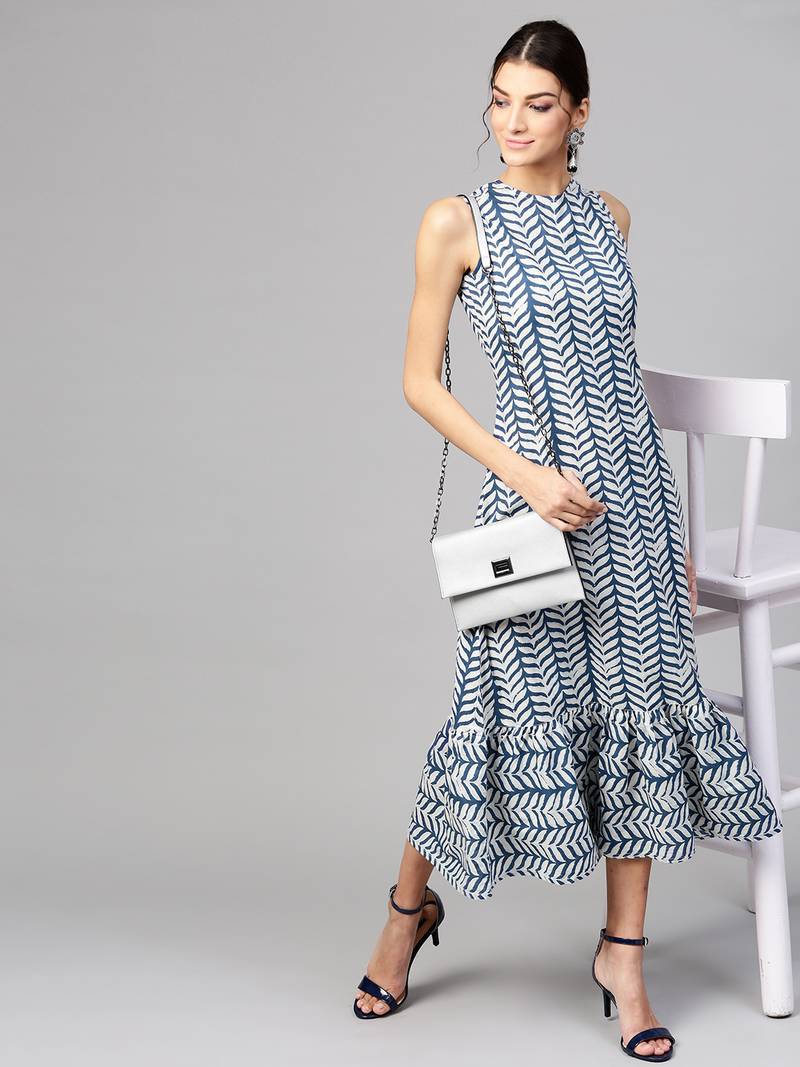 Indigo Leaf Tiered Sleeveless Maxi