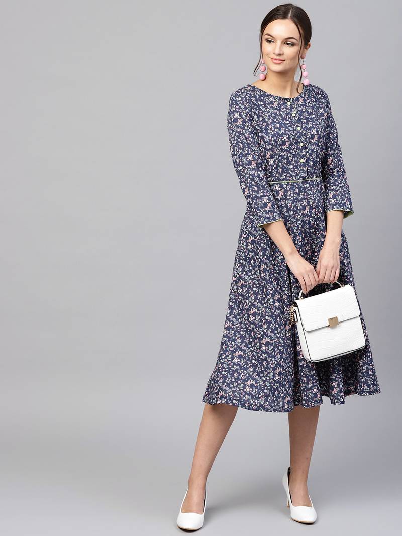 Navy floral_print Dress