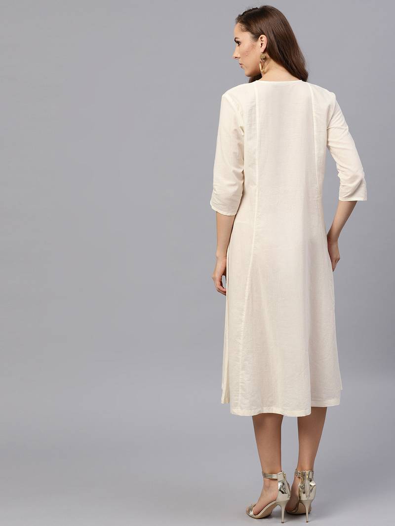 Embroidered Pocket Patch Off White Dress