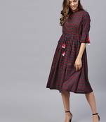 Indigo floral_print Drawstring Waist Dress