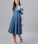 Cold Shoulder Embroidered Blue Dress
