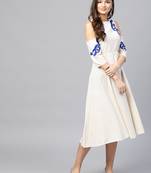 Cold Shoulder Embroidered Off White Dress