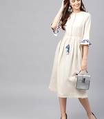 Off White Drawstring Emb Bell Sleeves Dress