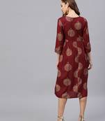 Maroon Foil Printed Gathered Waist Dress