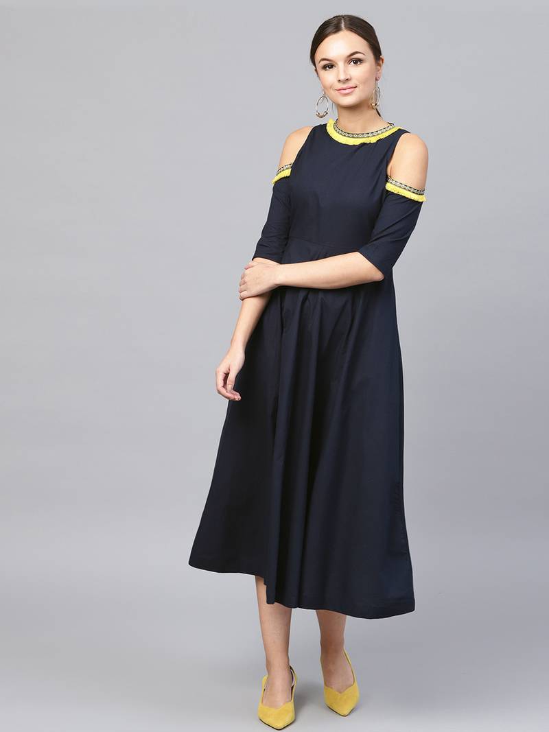 Navy Cold Shoulder Dress