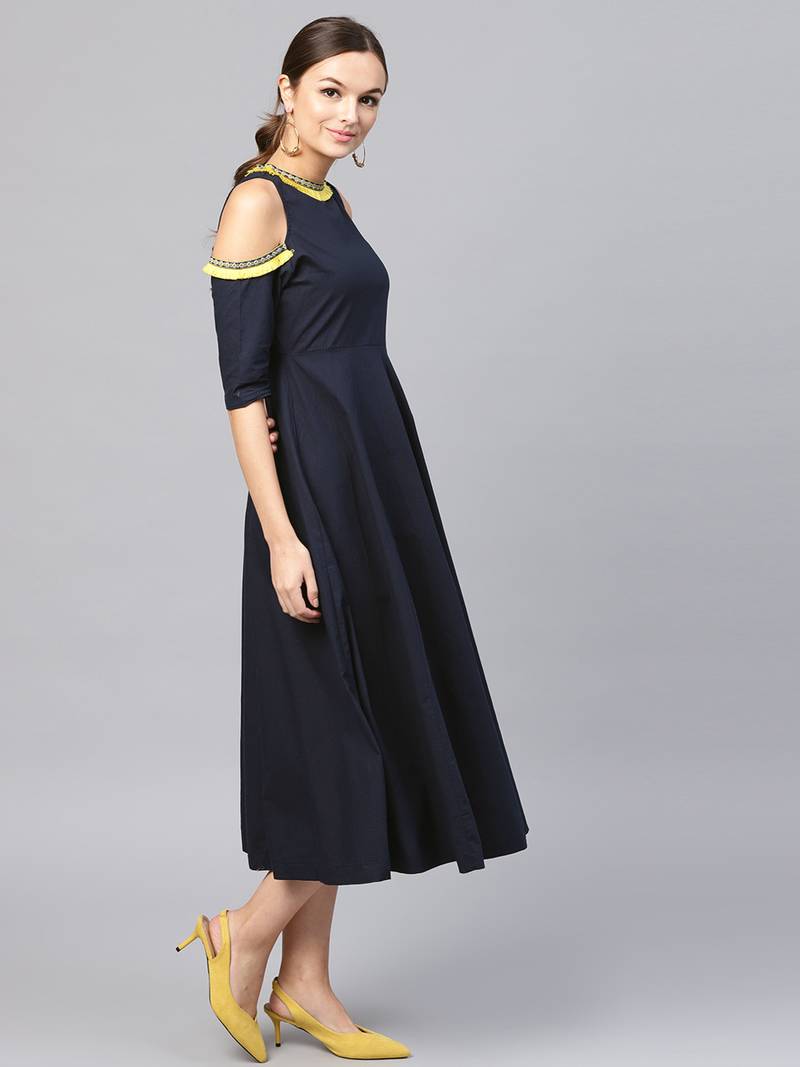 Navy Cold Shoulder Dress