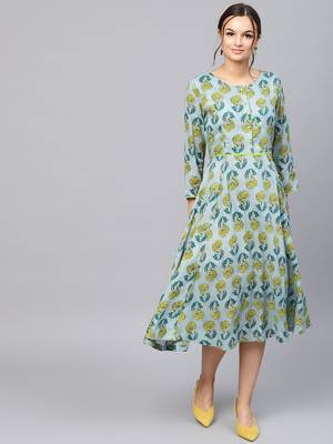 Blue & Yellow floral_print Dress 1