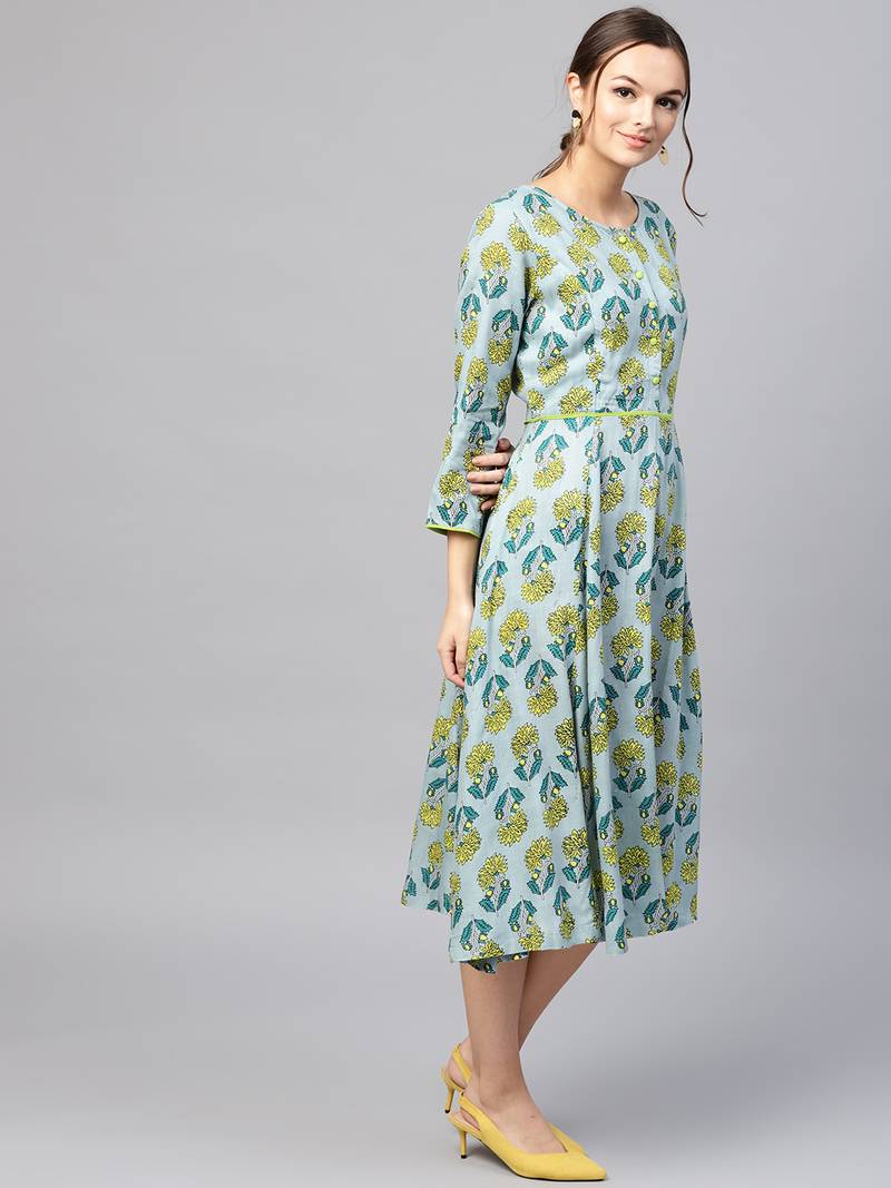 Blue & Yellow floral_print Dress