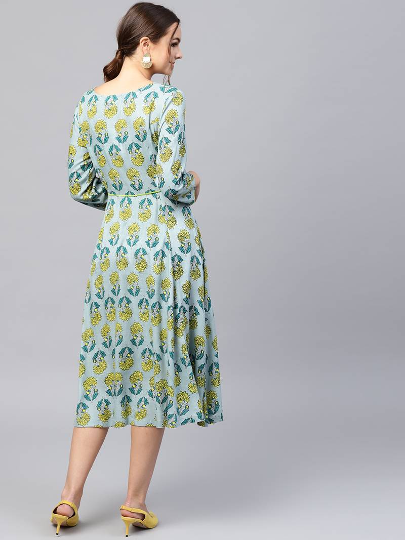 Blue & Yellow floral_print Dress
