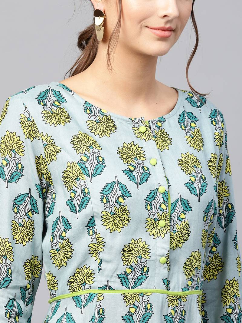 Blue & Yellow floral_print Dress