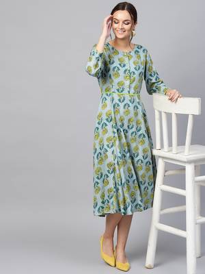 Blue & Yellow floral_print Dress 5