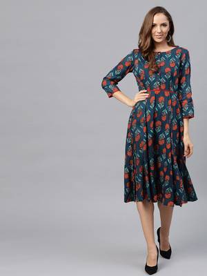 Blue & Red floral_print Dress 1