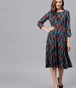 Blue & Red floral_print Dress