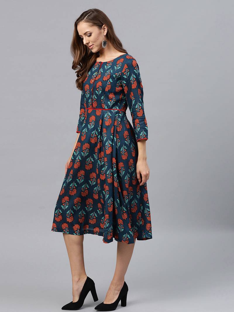 Blue & Red floral_print Dress