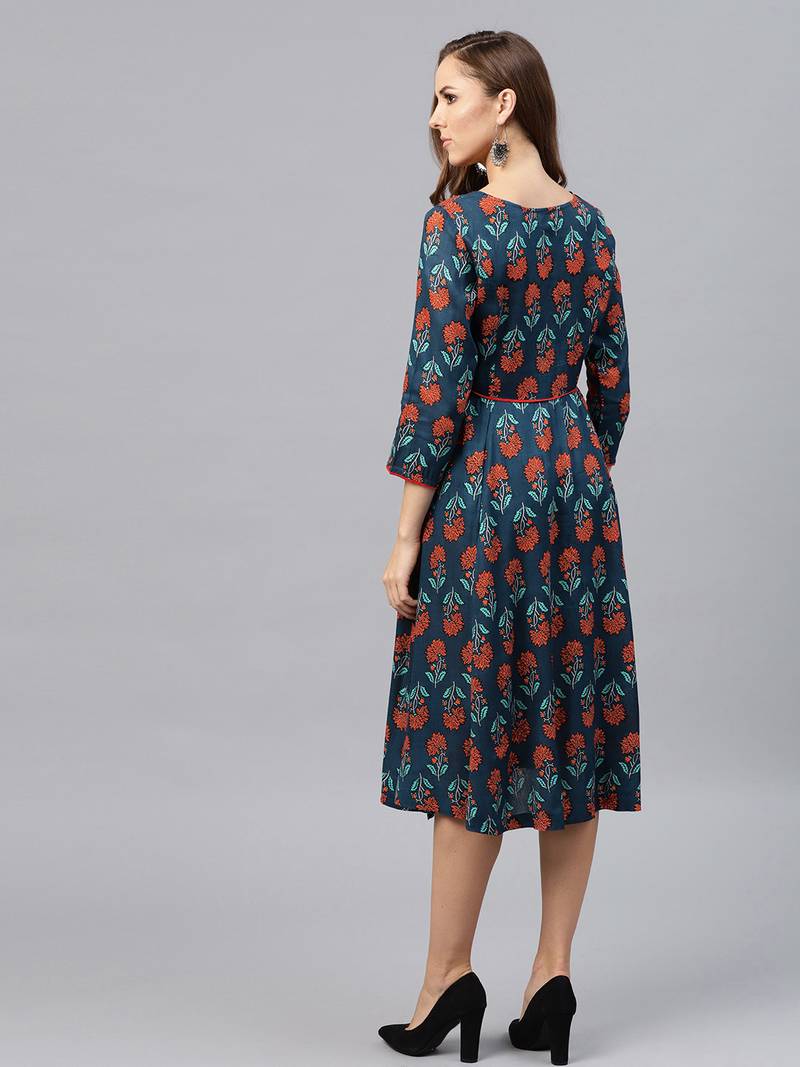 Blue & Red floral_print Dress