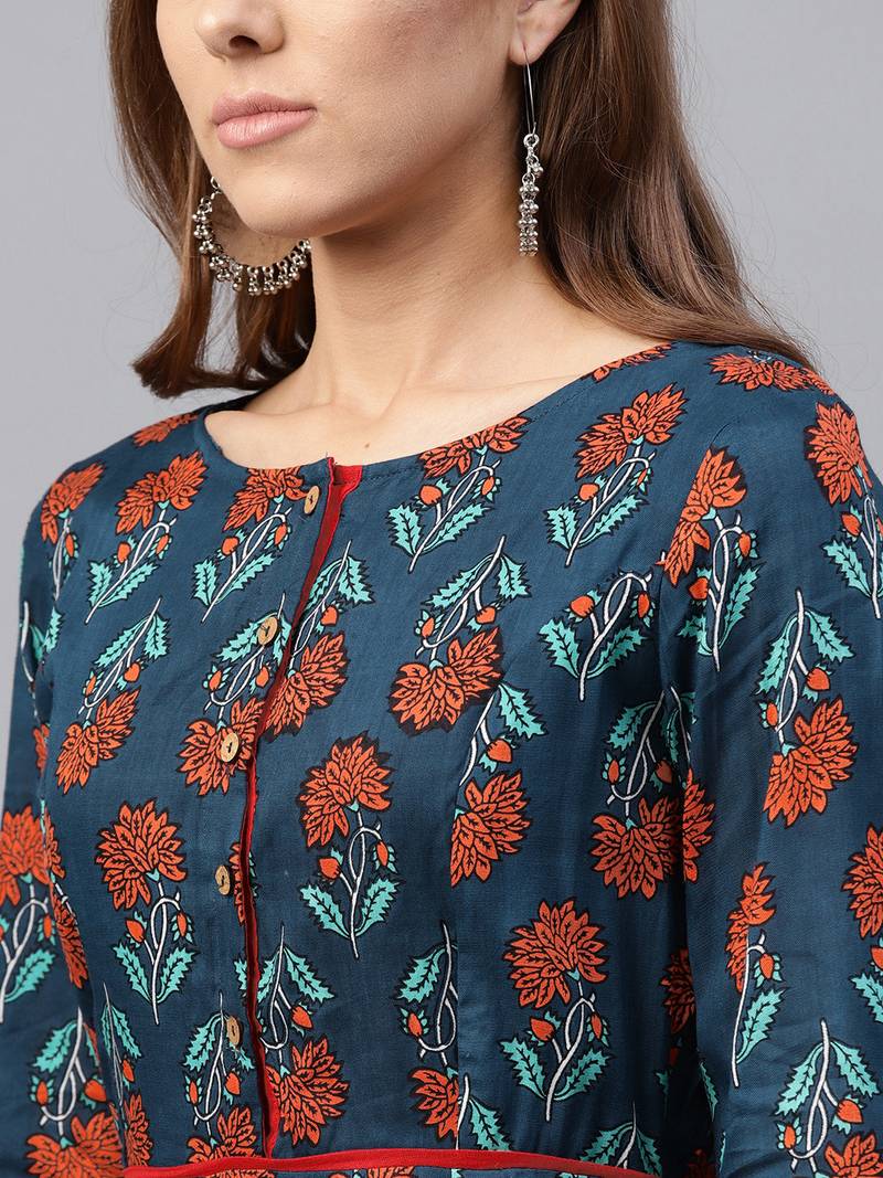 Blue & Red floral_print Dress