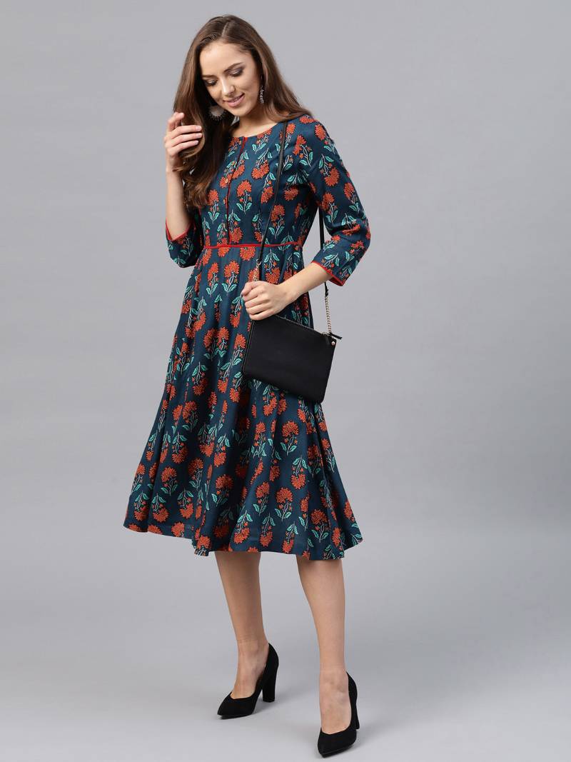 Blue & Red floral_print Dress