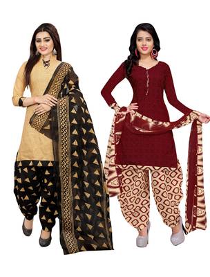 Multicolor Printed Cotton Unstitched Salwar With Dupatta 1