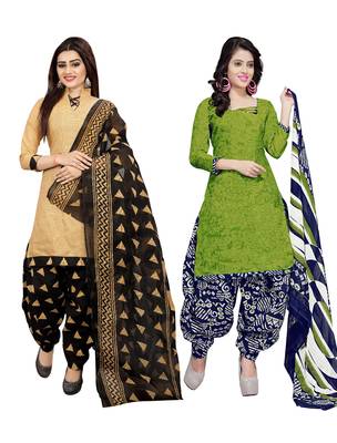 Multicolor Printed Cotton Unstitched Salwar With Dupatta 1